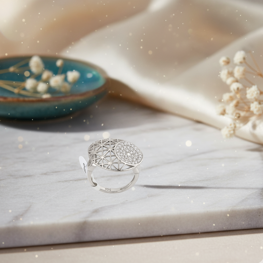 Sterling Silver Geometric CZ Statement Ring – Modern Designer Jewelry