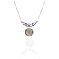 Sterling Silver Mother-of-Pearl Pendant Necklace with Pink, Blue, and White Cubic Zirconia Accents