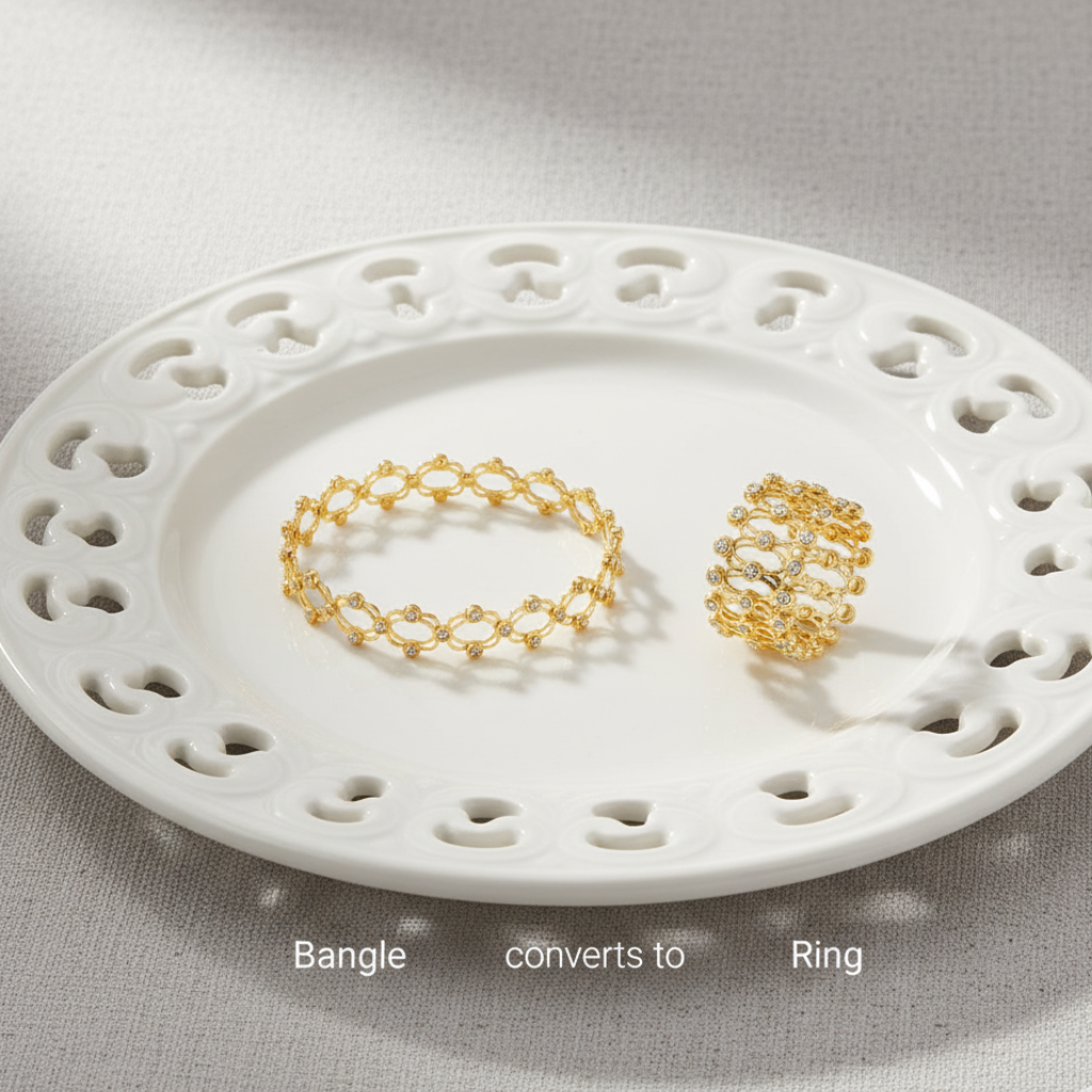 Convertible Gold-Plated Ring to Bangle – 2-in-1 Designer Jewelry