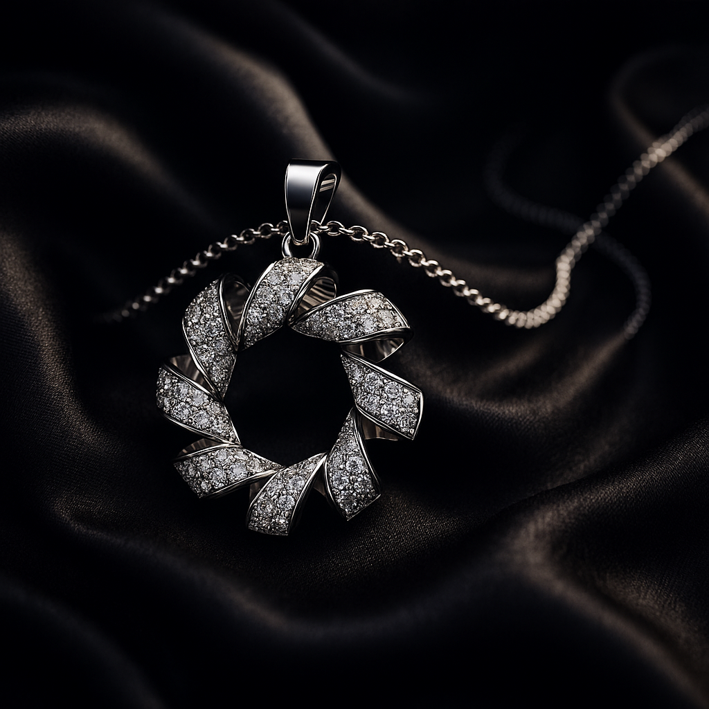 Sterling Silver CZ Twisted Wreath Pendant Necklace ! Silvanya