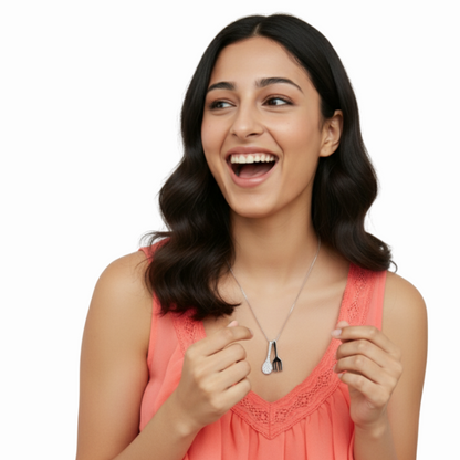 Sterling Silver Spoon & Fork Pendant Necklace with CZ! Silvanya