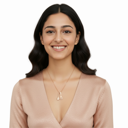 Sterling Silver Rose Gold Color Spoon & Fork Pendant Necklace with CZ! Silvanya