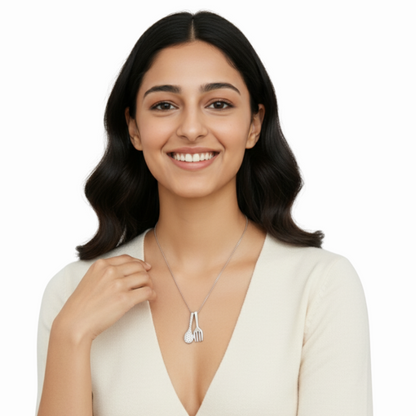 Sterling Silver Spoon & Fork Pendant Necklace with CZ! Silvanya