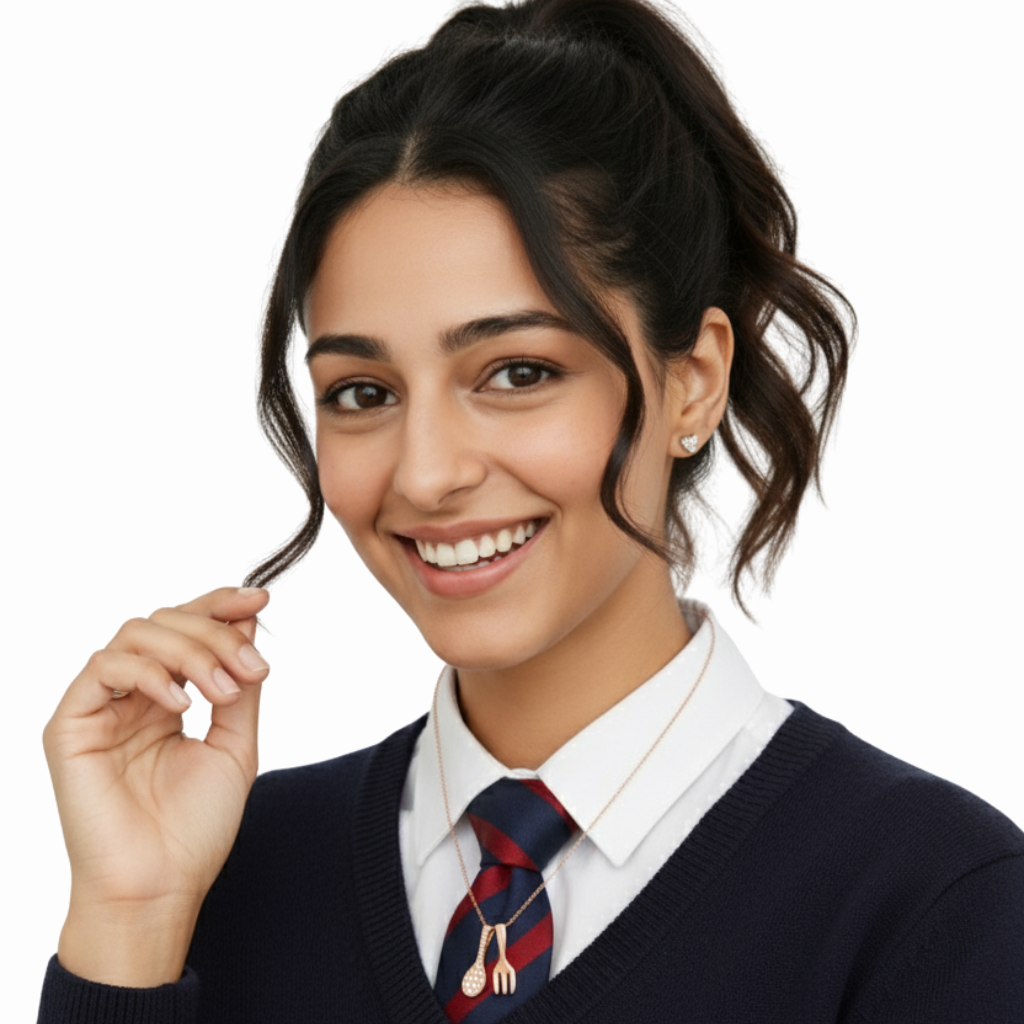 Sterling Silver Rose Gold Color Spoon & Fork Pendant Necklace with CZ! Silvanya