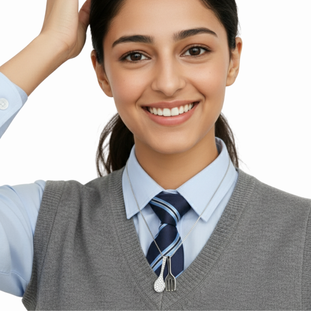 Sterling Silver Spoon & Fork Pendant Necklace with CZ! Silvanya