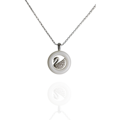 Silvanya Swanica Pendant — 925 Sterling Silver + White Inlay, Pavé Stones