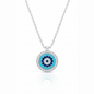 Sterling Silver Evil Eye Pendant Necklace with Blue Stone & White CZ