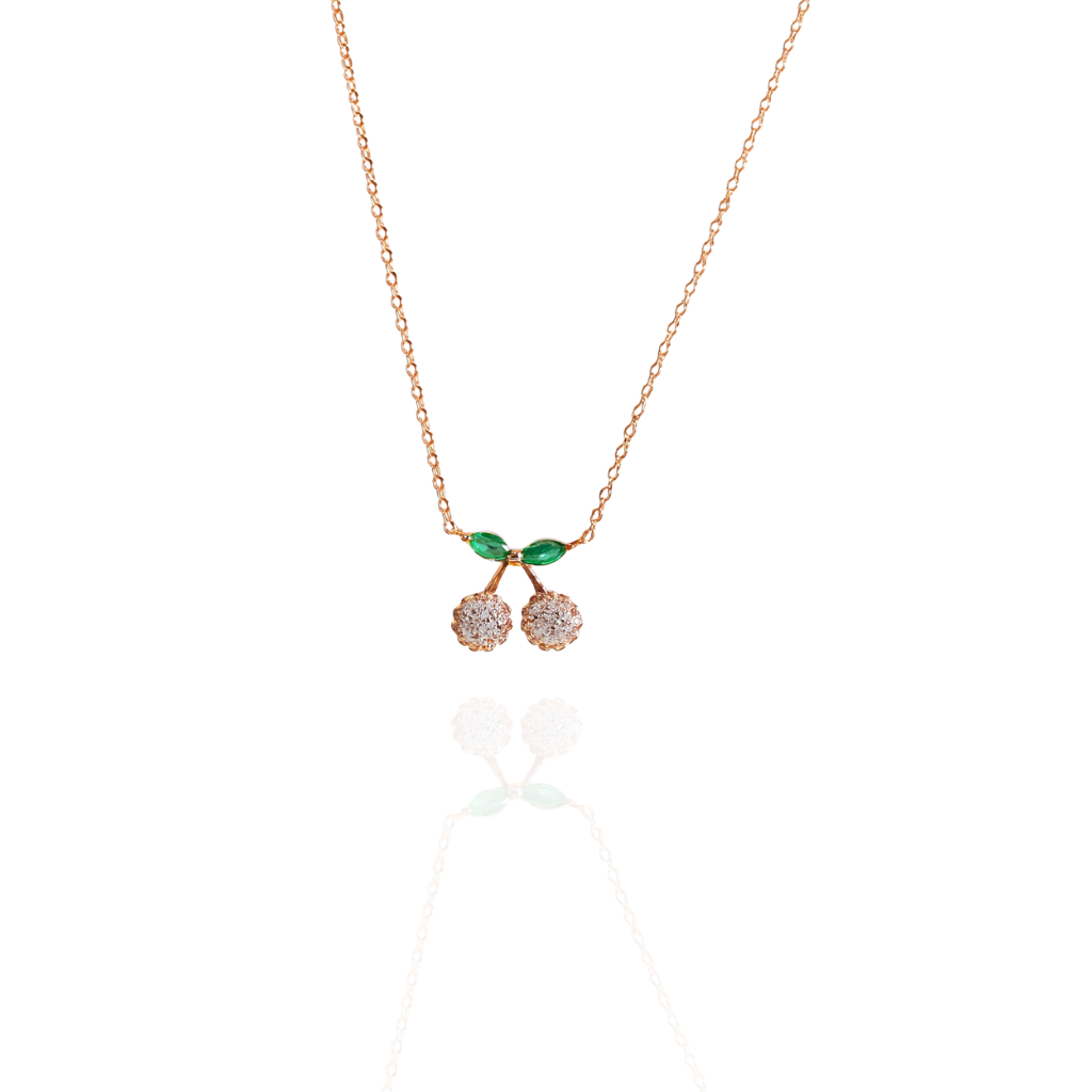 Rose Gold Cherry Pendant Necklace with CZ Stones