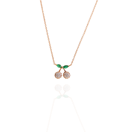 Rose Gold Cherry Pendant Necklace with CZ Stones