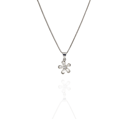 Sterling Silver Flower Pendant Necklace with Pearl Petals and Cubic Zirconia Center