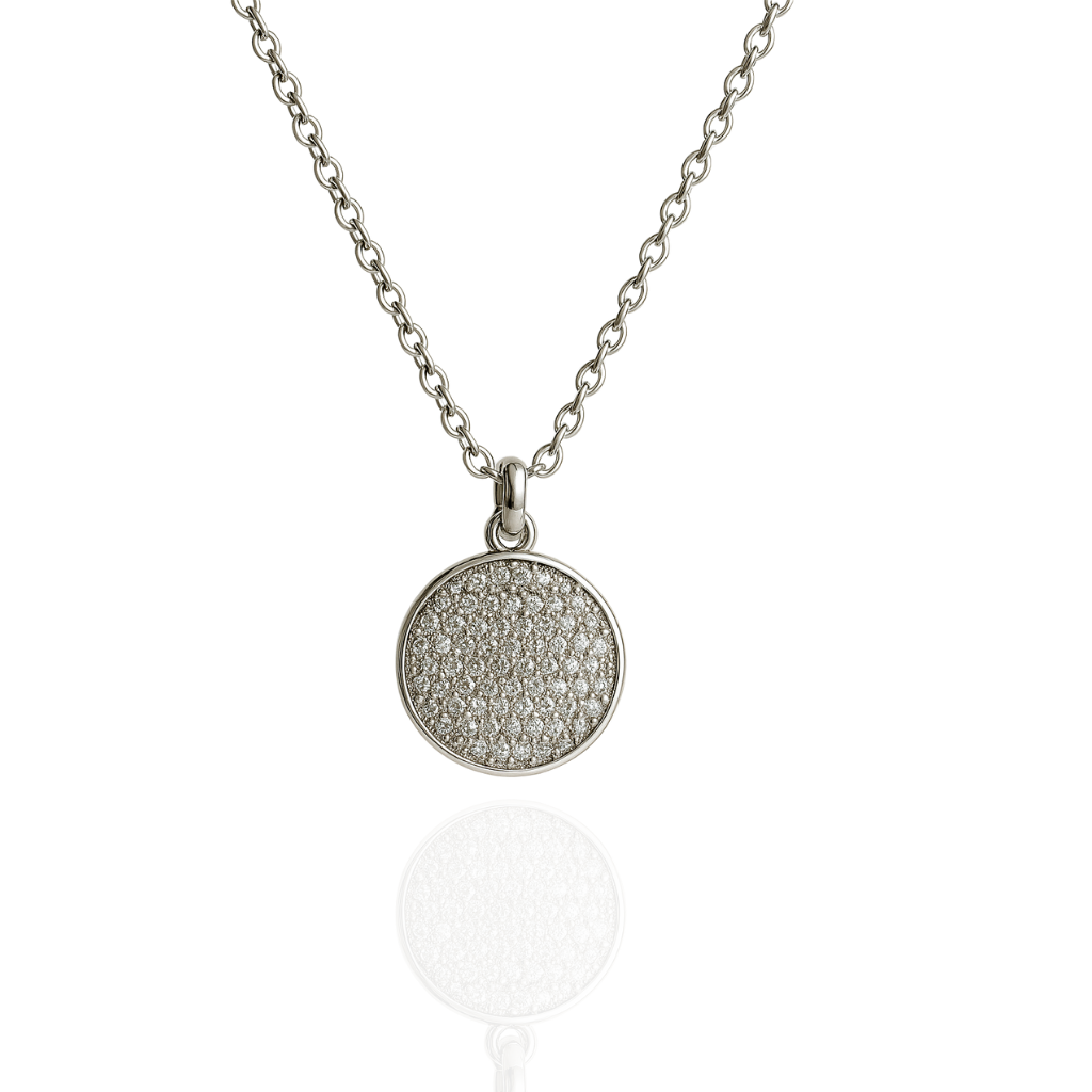 Sterling Silver Round Pendant Necklace with Full Pavé CZ Surface