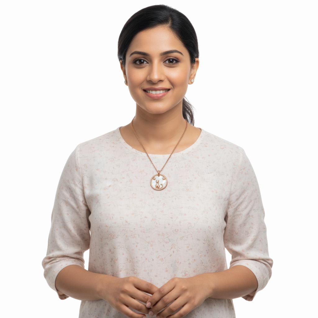 Rose Gold Cat & Stars Pendant Necklace Silvanya