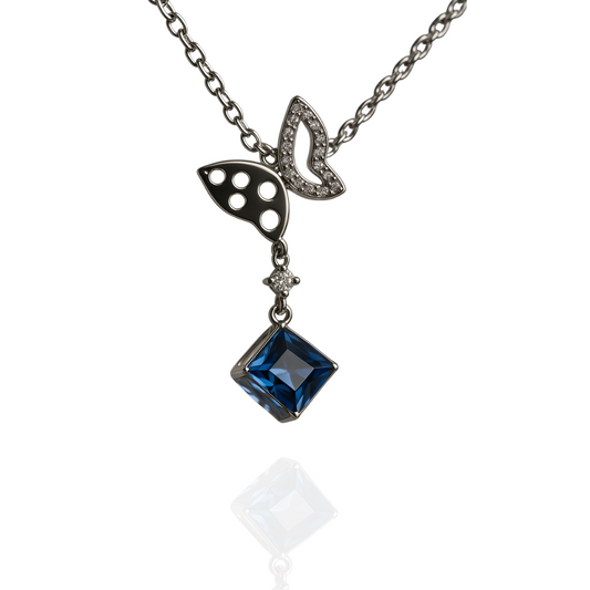 Sterling Silver Butterfly & Blue CZ Pendant Necklace by silvanya