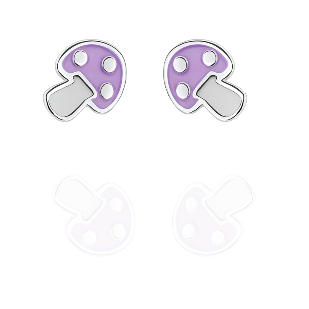 Sterling Silver Purple Mushroom Stud Earrings with Enamel