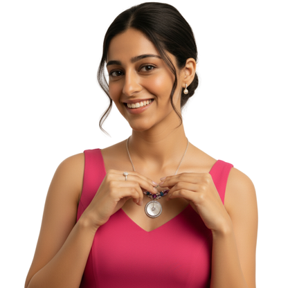 Sterling Silver Mother-of-Pearl Pendant Necklace with Multicolor CZ Accents