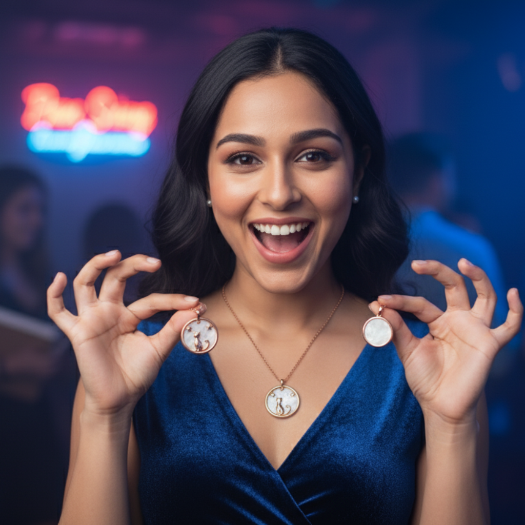 Rose Gold Cat & Stars Pendant Necklace Silvanya