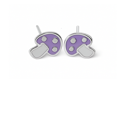 Sterling Silver Purple Mushroom Stud Earrings with Enamel