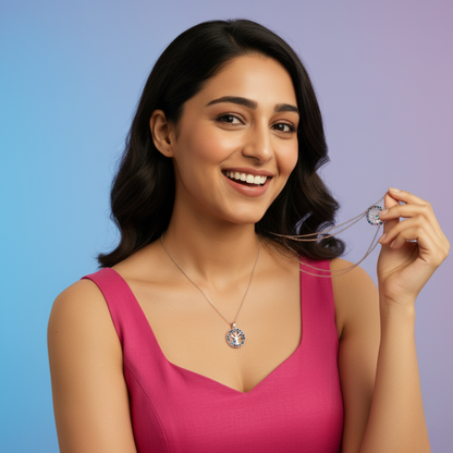 Silvanya Tree-Eye Pendant — 925 Sterling Silver Tree of Life Necklace with Blue & Purple Stones