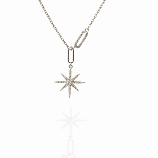 Sterling Silver CZ North Star Pendant Necklace