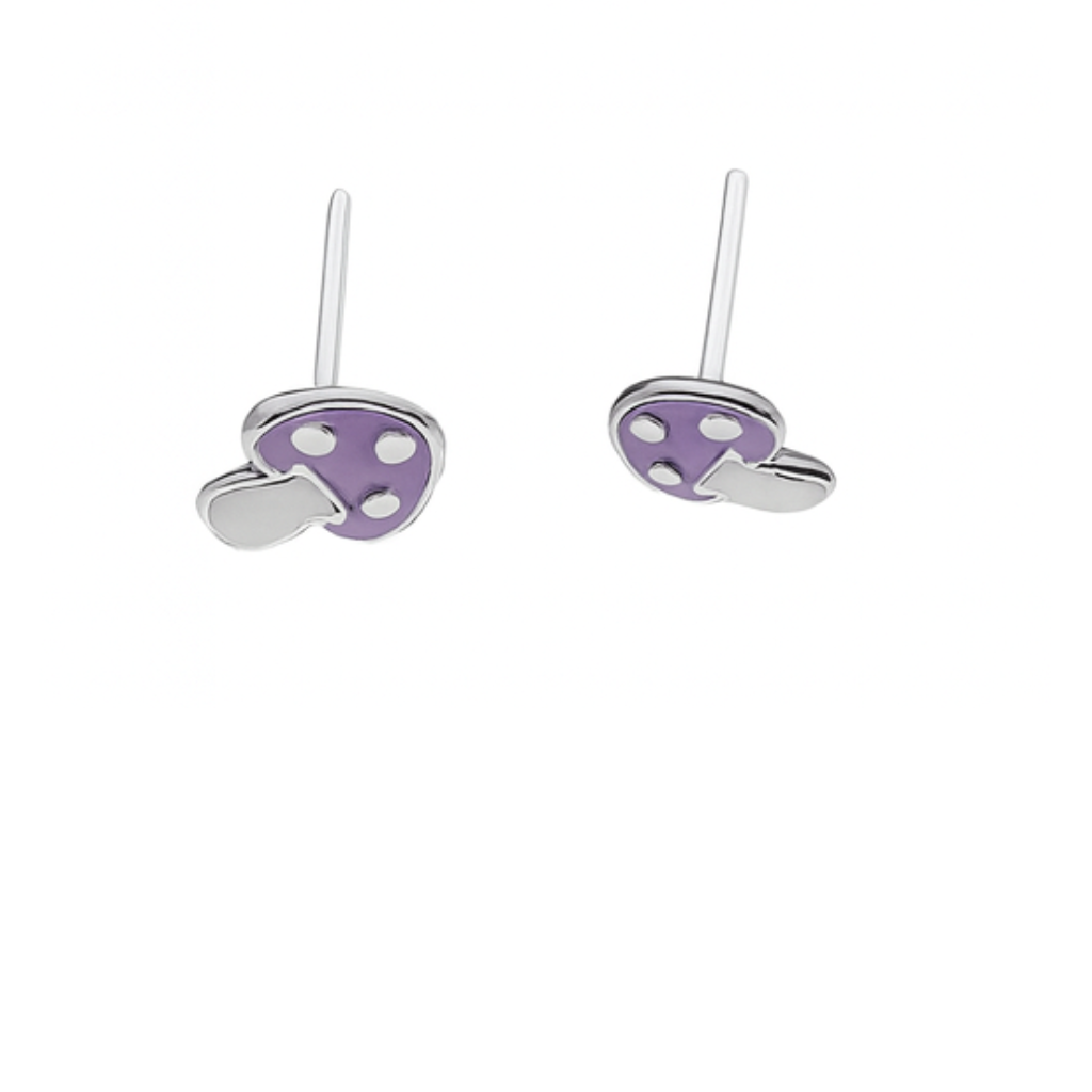 Sterling Silver Purple Mushroom Stud Earrings with Enamel