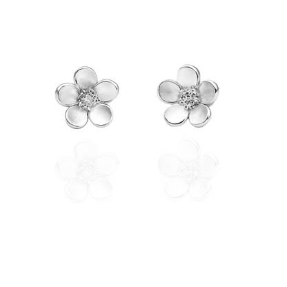 Sterling Silver Floral Stud Earrings with CZ Accents