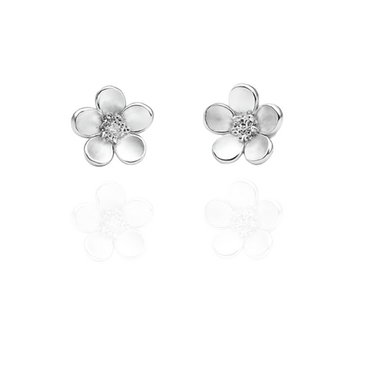 Sterling Silver Floral Stud Earrings with CZ Accents