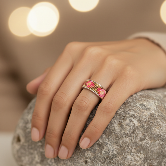 Sterling Silver Enamel Flower Ring with CZ Accents