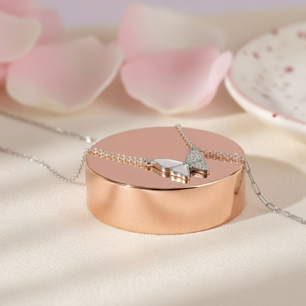 Butterfly Elegance Necklace in 92.5 Sterling Silver with CZ Stones