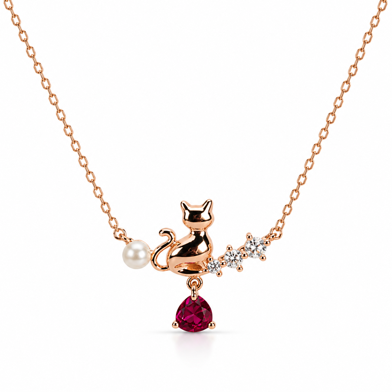 Pearl Purr Cat Pendant Necklace in 92.5% Sterling Silver