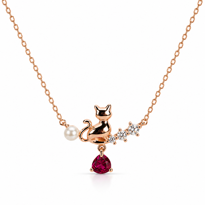 Pearl Purr Cat Pendant Necklace in 92.5% Sterling Silver