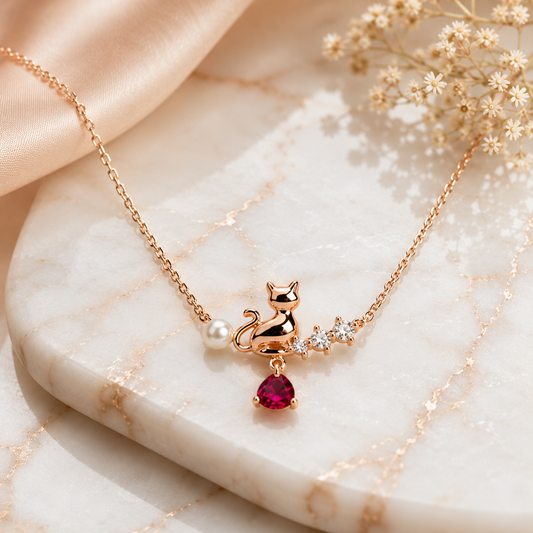 Pearl Purr Cat Pendant Necklace in 92.5% Sterling Silver