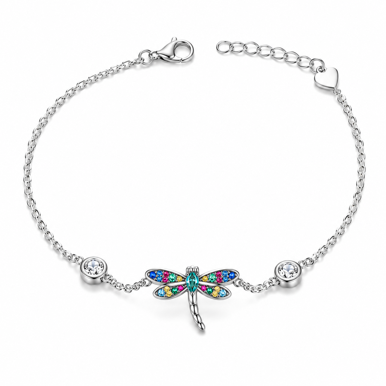 Silvanya Multicolor Dragonfly Charm Sterling Silver Bracelet