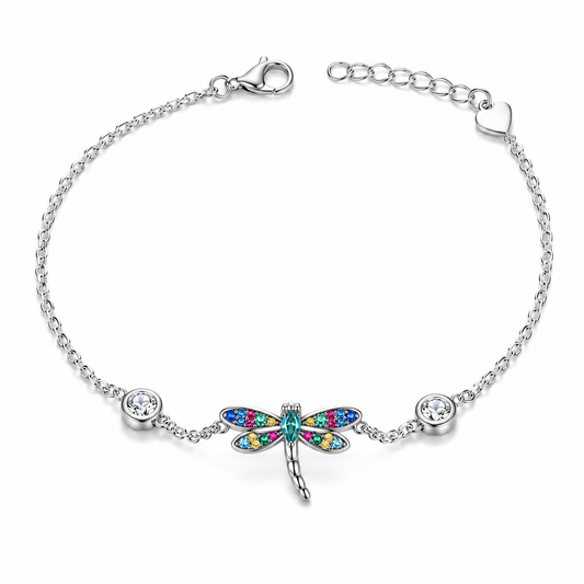 Silvanya Multicolor Dragonfly Charm Sterling Silver Bracelet