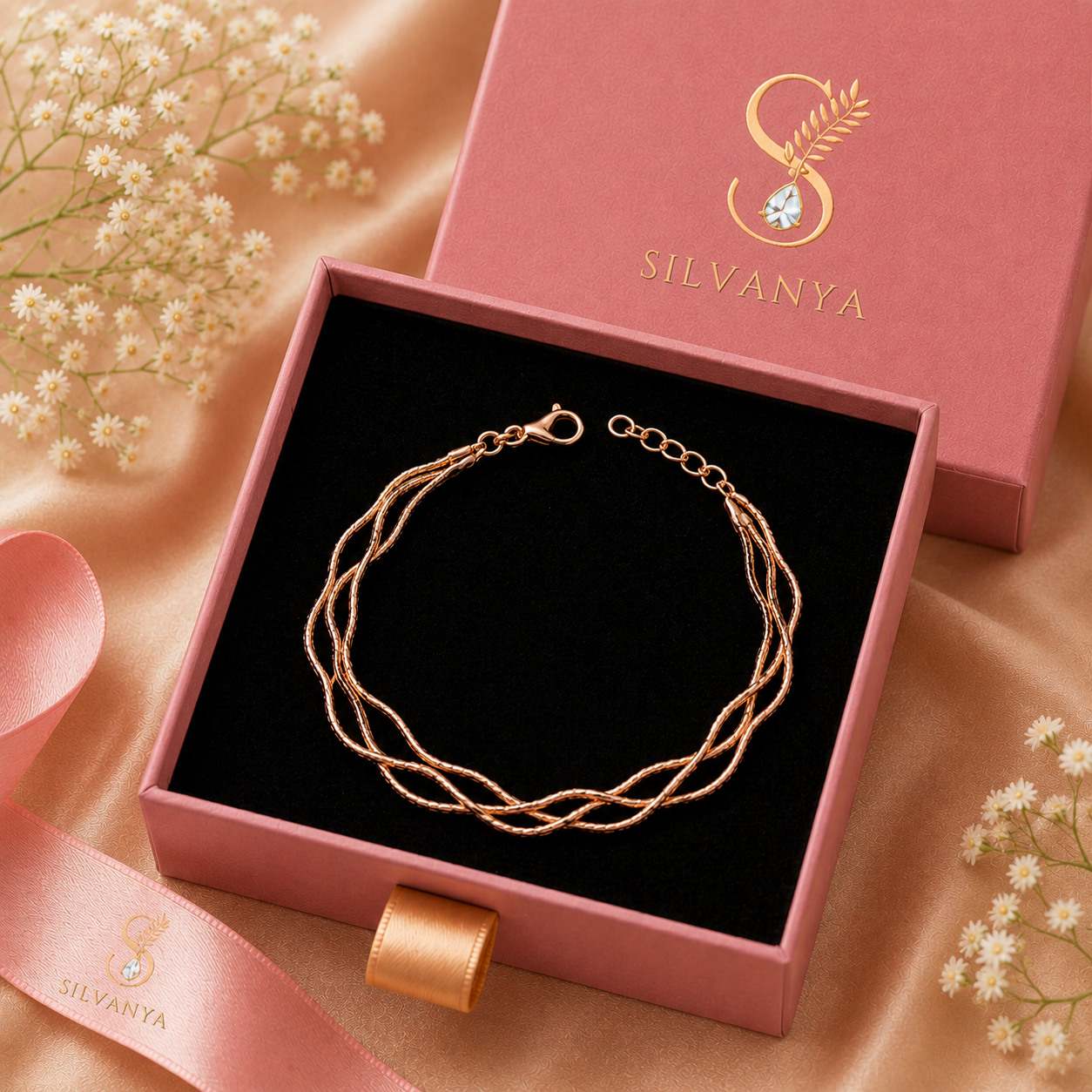 Silvanya Rose Gold Multi-Layer Wave Chain Sterling Silver Bracelet