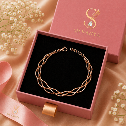 Silvanya Rose Gold Multi-Layer Wave Chain Sterling Silver Bracelet