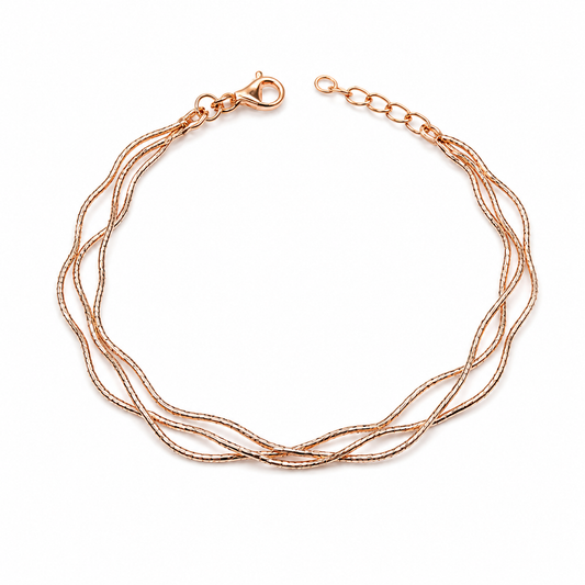 Silvanya Rose Gold Multi-Layer Wave Chain Sterling Silver Bracelet