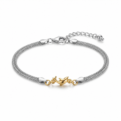 Silvanya Double Layer Dolphin Charm Sterling Silver Bracelet