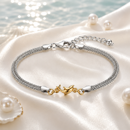 Silvanya Double Layer Dolphin Charm Sterling Silver Bracelet