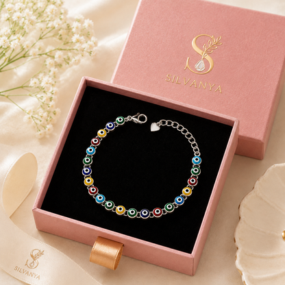 Silvanya Multicolor Evil Eye Sterling Silver Bracelet