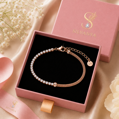 Silvanya Rose Gold Crystal Weave Sterling Silver Bracelet