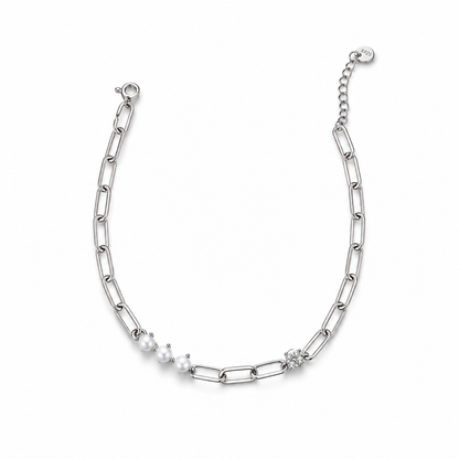 Silvanya Pearl & Crystal Link Sterling Silver Bracelet
