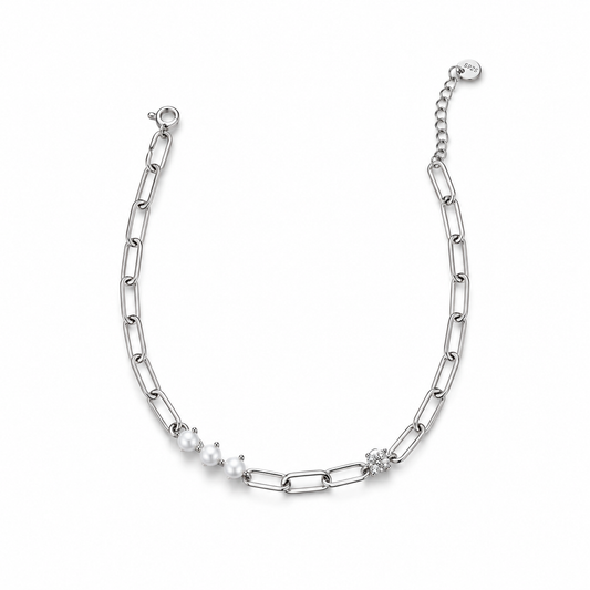 Silvanya Pearl & Crystal Link Sterling Silver Bracelet