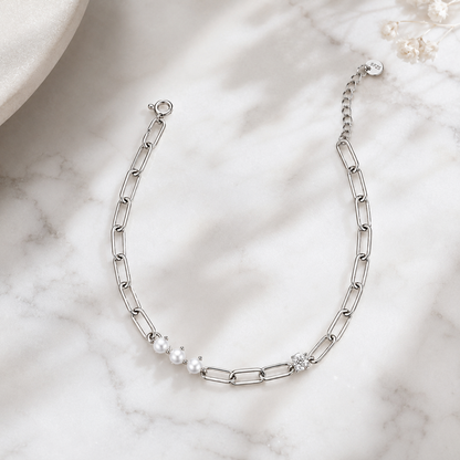 Silvanya Pearl & Crystal Link Sterling Silver Bracelet