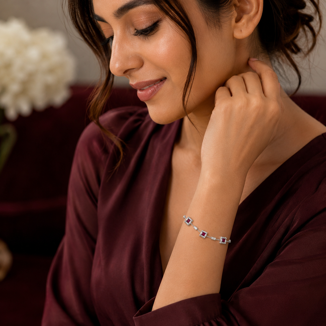 Silvanya Ruby Radiance Sterling Silver Bracelet