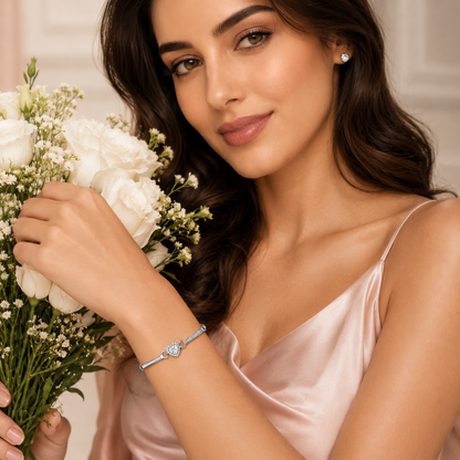 Silvanya Heart Halo Sterling Silver Bracelet