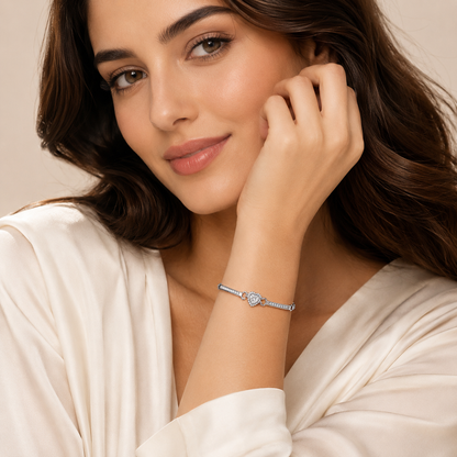 Silvanya Heart Halo Sterling Silver Bracelet