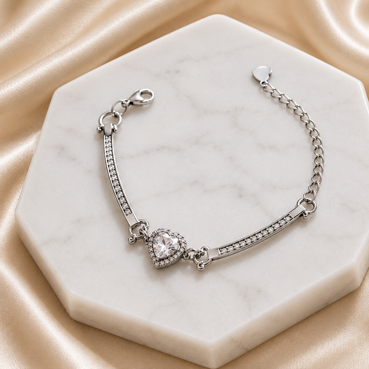 Silvanya Heart Halo Sterling Silver Bracelet