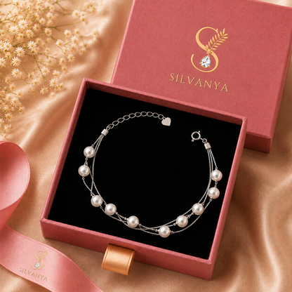 Silvanya Multi-Layer Pearl Cascade Sterling Silver Bracelet