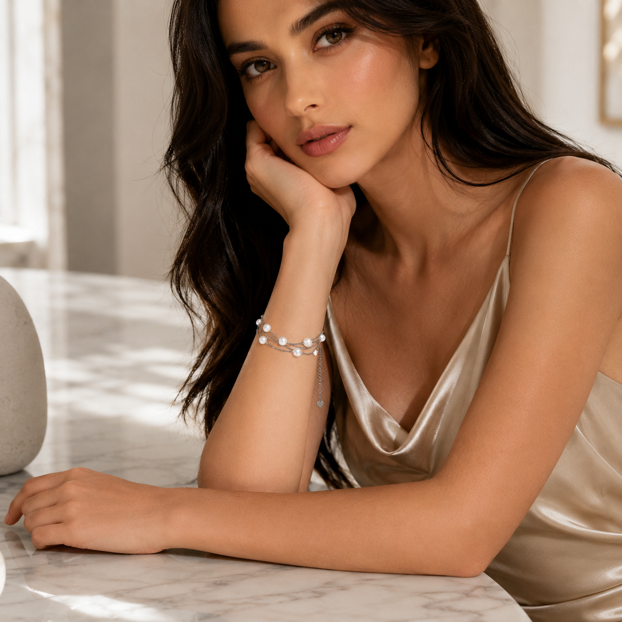 Silvanya Multi-Layer Pearl Cascade Sterling Silver Bracelet