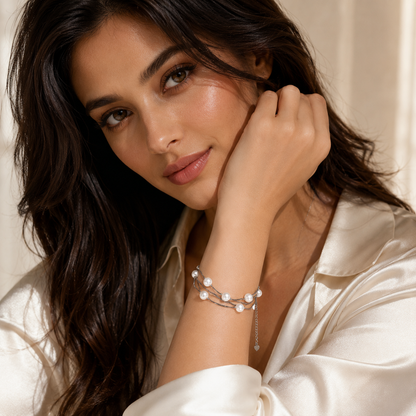 Silvanya Multi-Layer Pearl Cascade Sterling Silver Bracelet